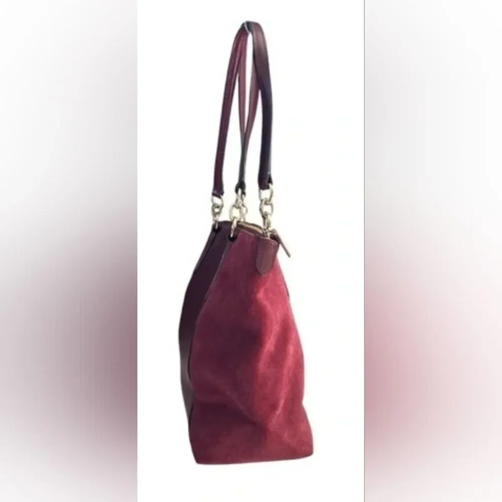 Coach Designer Ava Tote Burgundy Suede Leather handbag Purse Bag